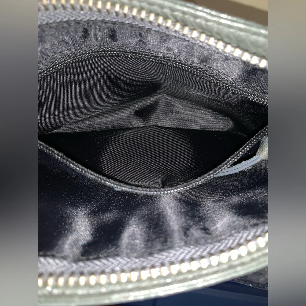 DKNY Small Wristlet Grey Patent Faux Leather Zipper Closure